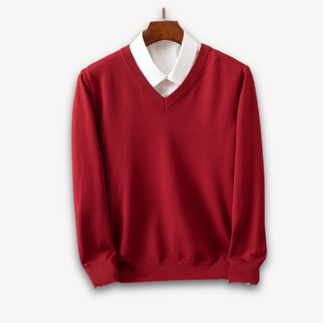 V Neck Pullover Jumper | Slim Fit Layered Collar Look