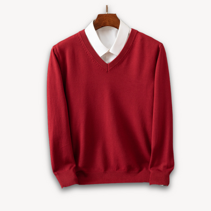 V Neck Pullover Jumper | Slim Fit Layered Collar Look