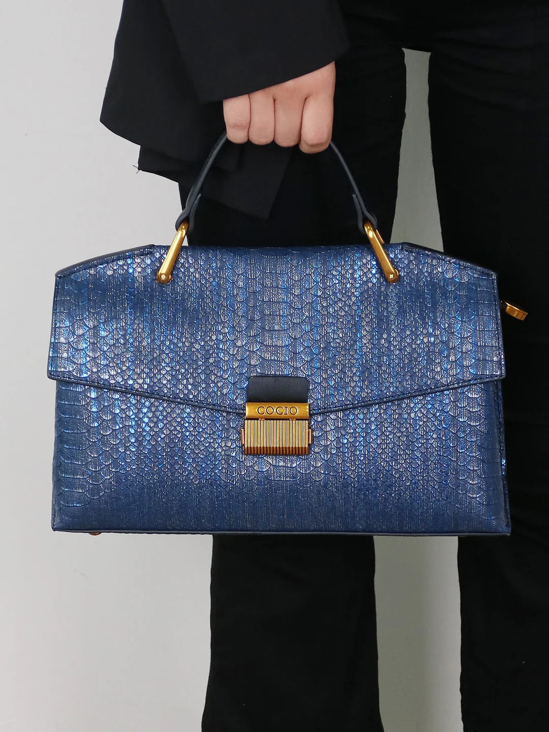Embossed Snake-Print Handbag