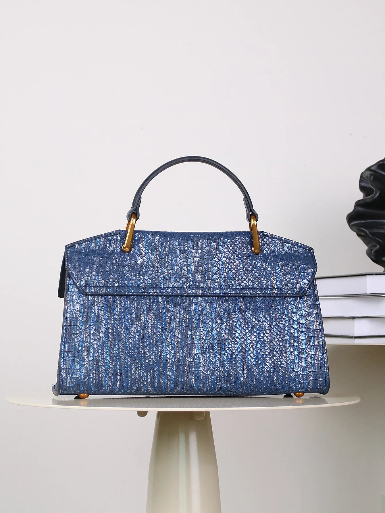 Embossed Snake-Print Handbag
