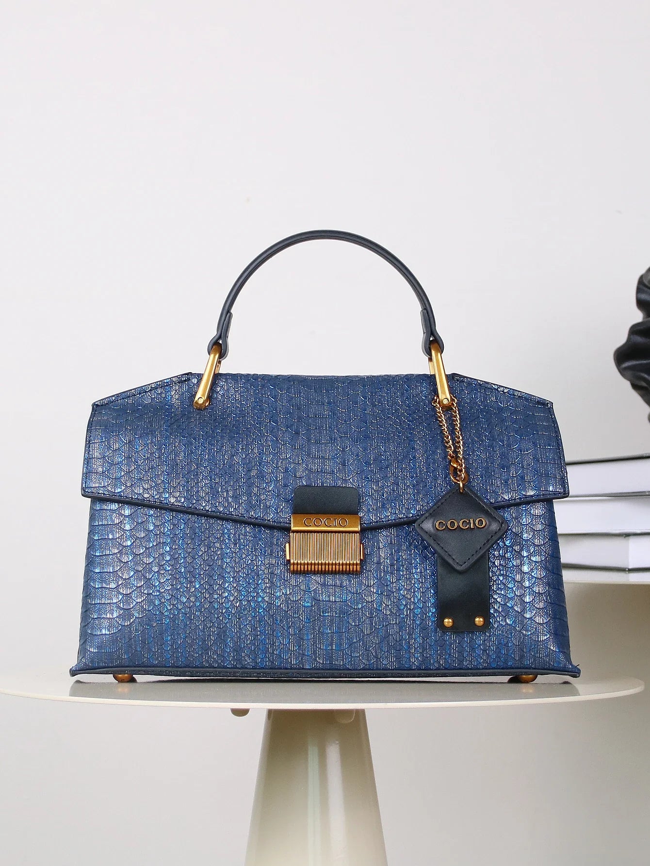 Embossed Snake-Print Handbag