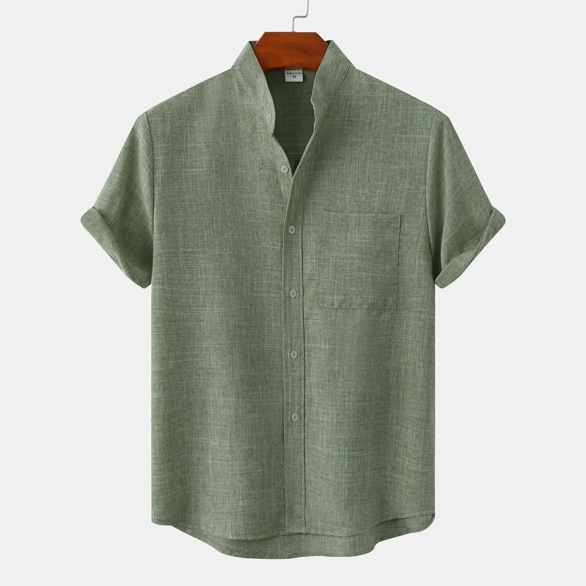 Men’s Relaxed Linen Band Collar Shirt