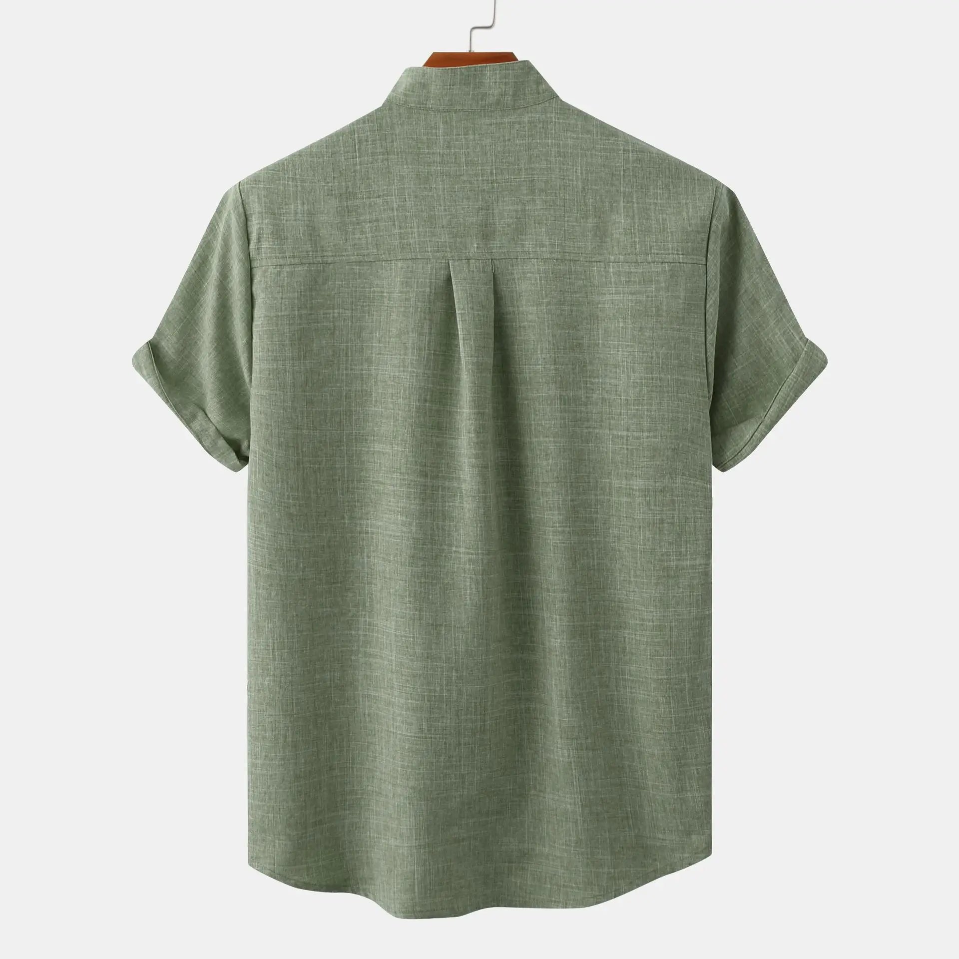 Men’s Relaxed Linen Band Collar Shirt