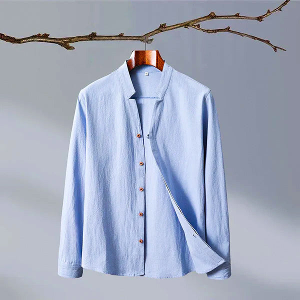 Long Sleeve Linen Shirt | Band Collar