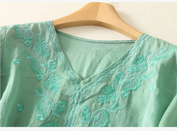 Women's V-Neck Embroidered Blouse