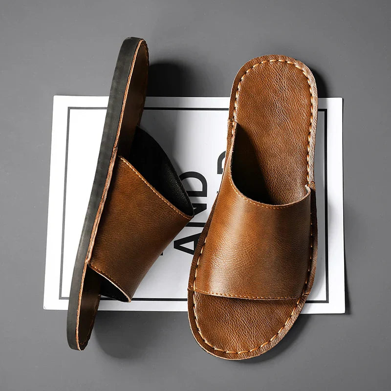 Men’s Leather Open-Toe Slide Sandals