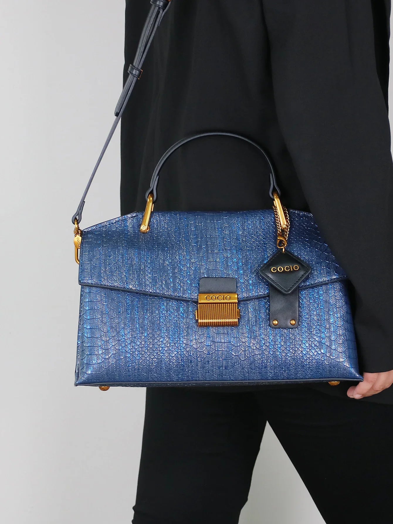 Embossed Snake-Print Handbag