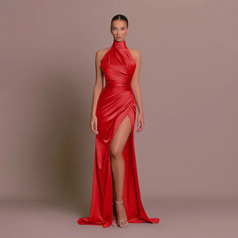 Women's Halterneck High Slit Evening Dress