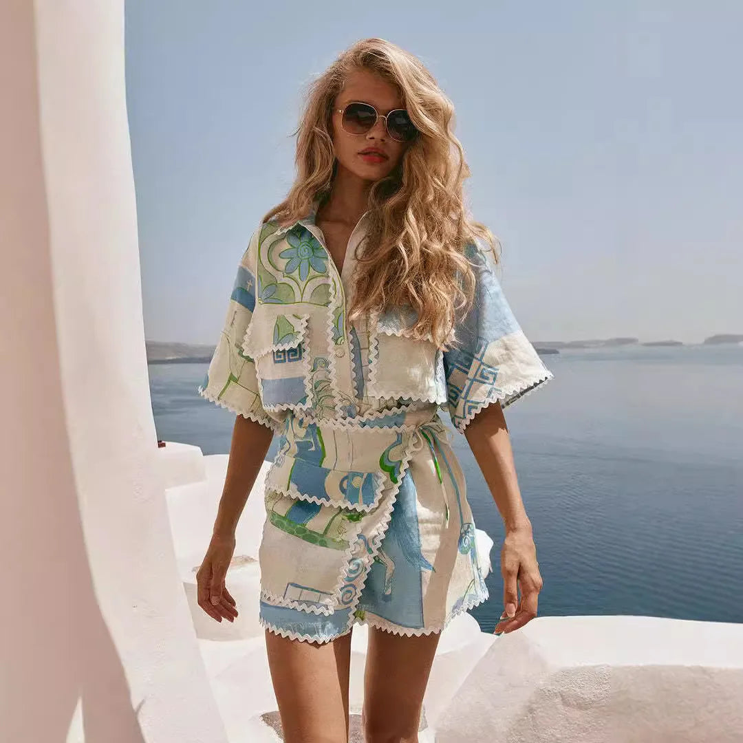 Women’s Patchwork Print Co-Ord Shorts Set