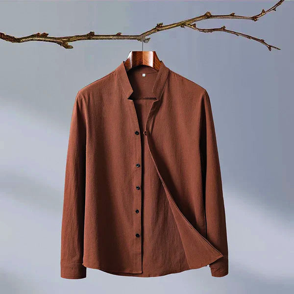 Long Sleeve Linen Shirt | Band Collar