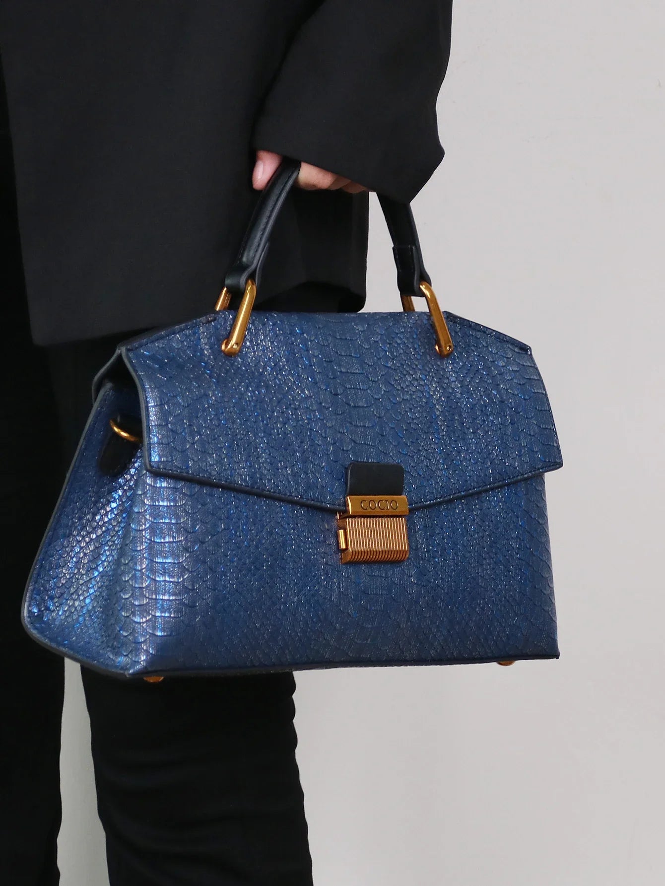 Embossed Snake-Print Handbag