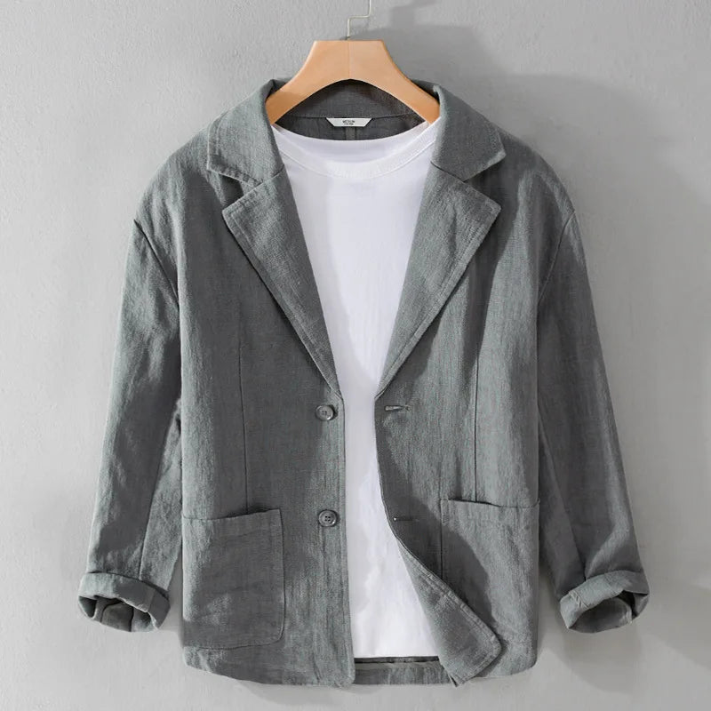 Men’s Single-Breasted Patch Pocket Linen Blazer