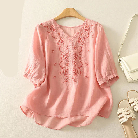 Women's V-Neck Embroidered Blouse