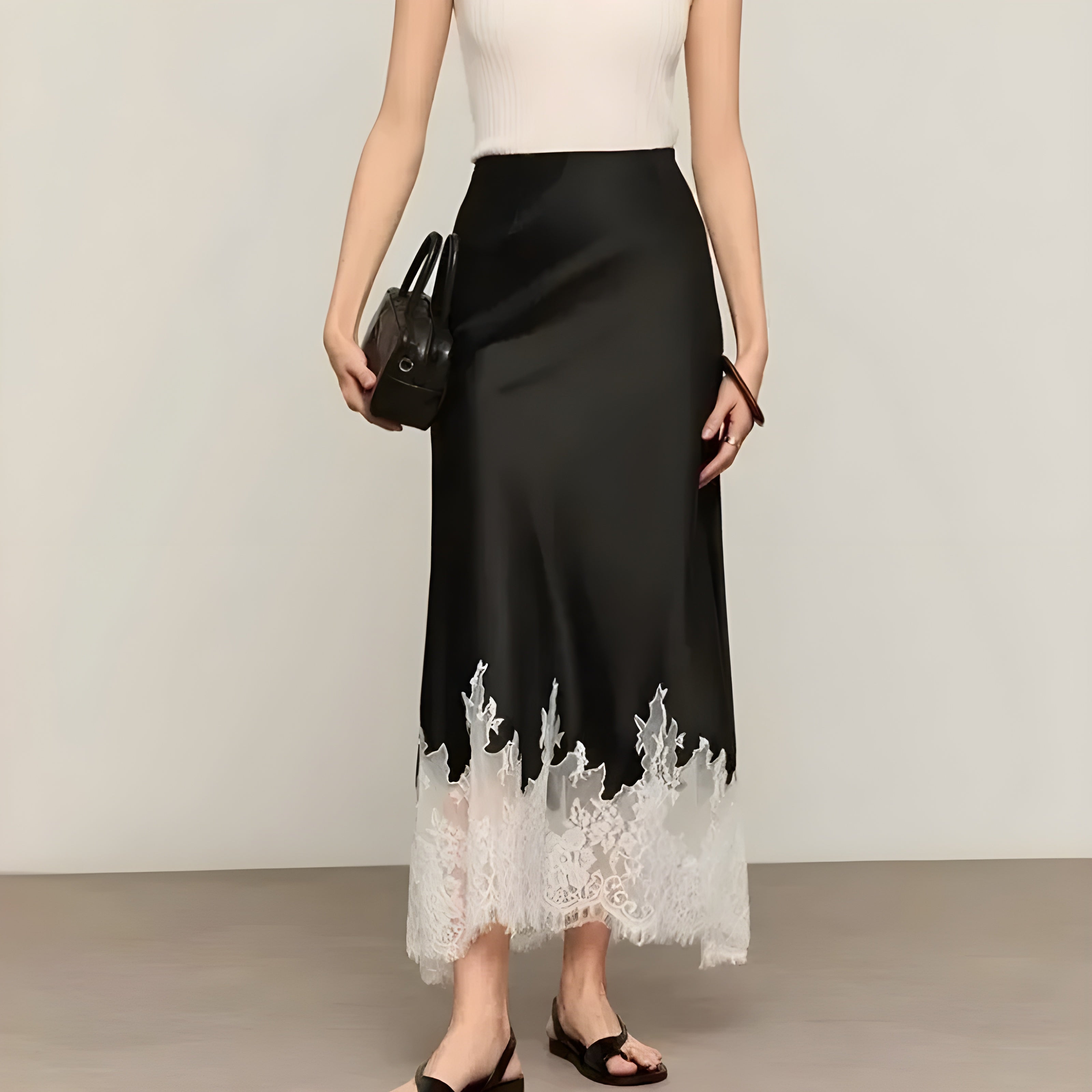 Lace Satin Skirt