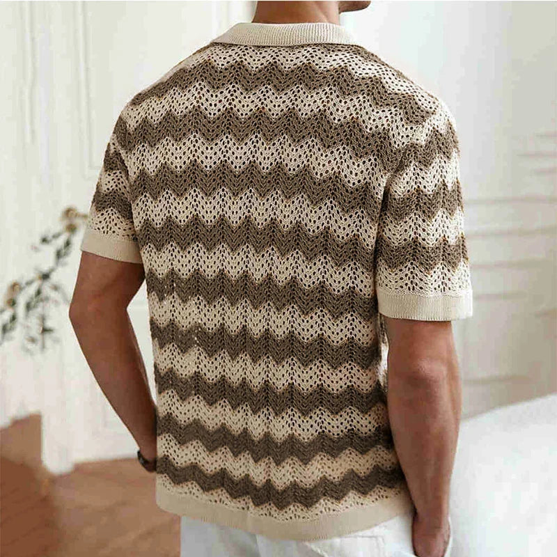 Men’s Retro Zigzag Crochet Knit Shirt
