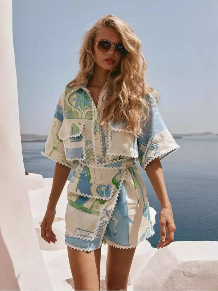 Women’s Patchwork Print Co-Ord Shorts Set