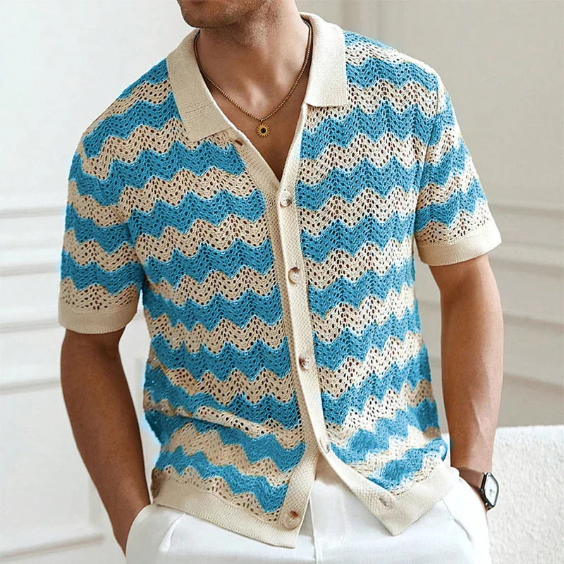 Men’s Retro Zigzag Crochet Knit Shirt