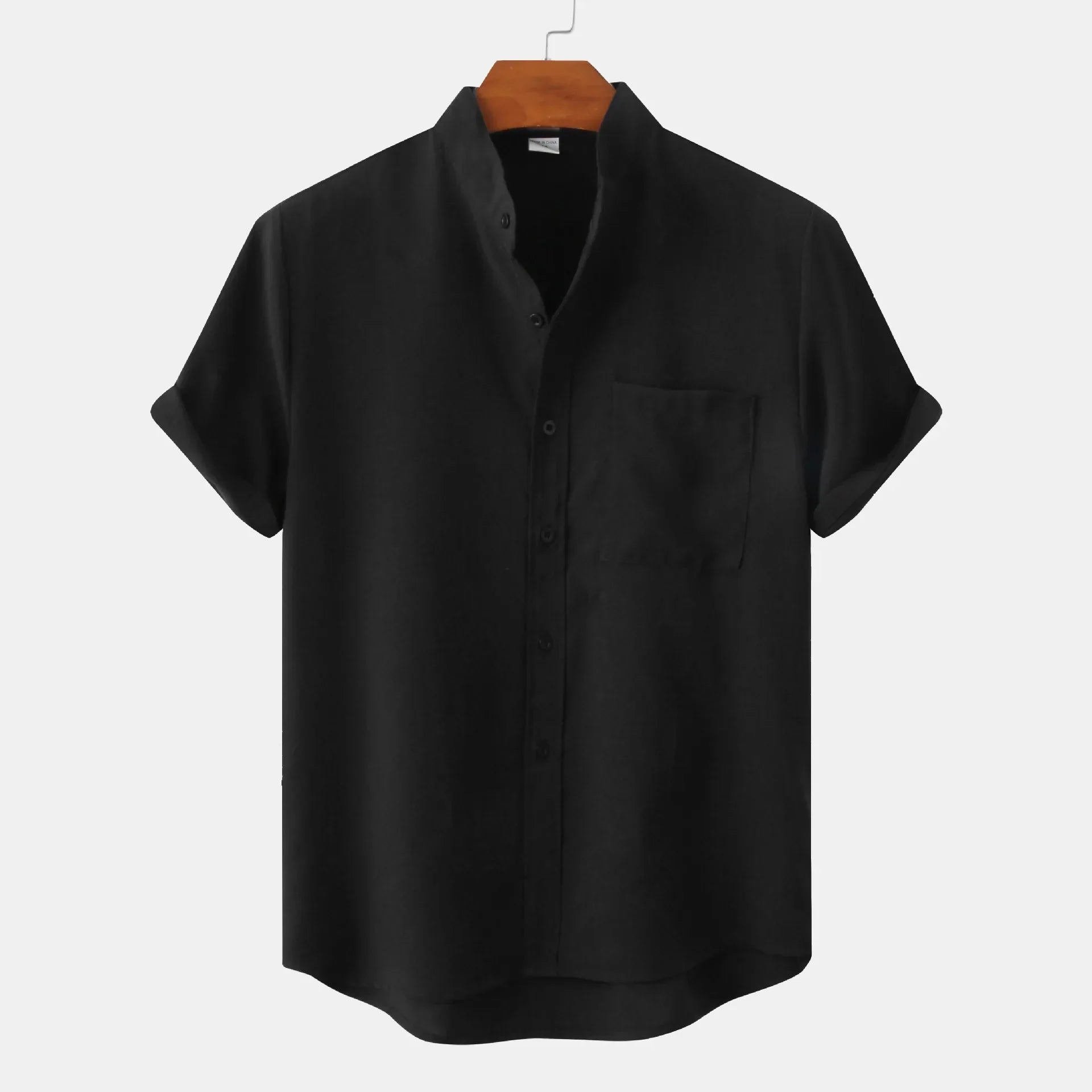 Men’s Relaxed Linen Band Collar Shirt