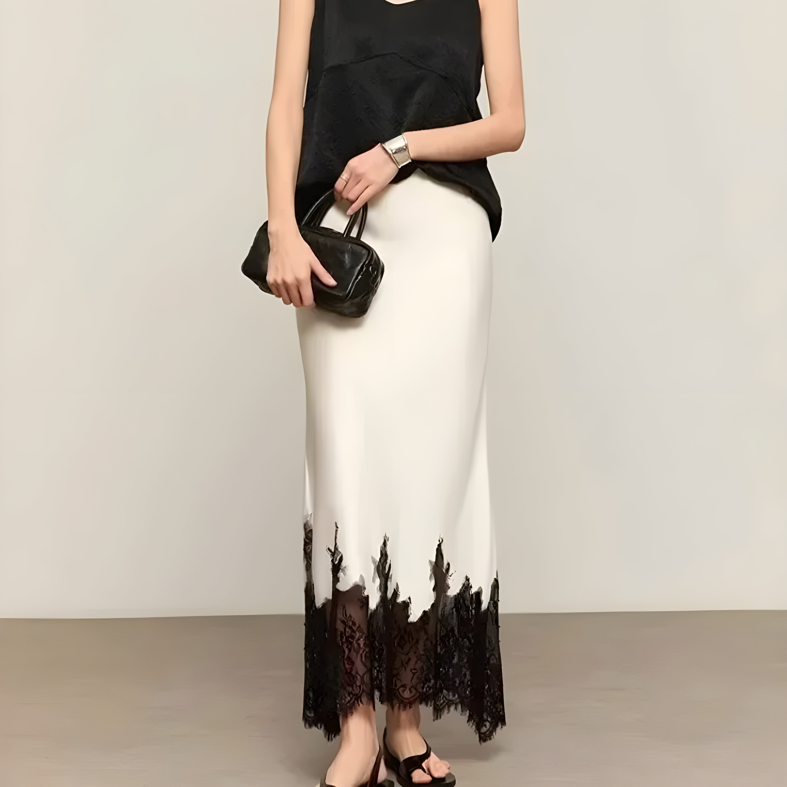 Lace Satin Skirt