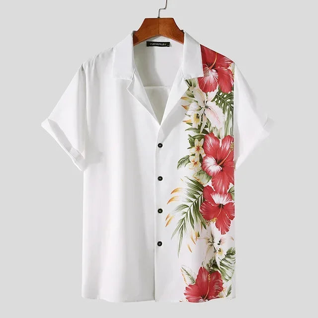 Japanese Style Floral Panel Short Sleeve Shirt