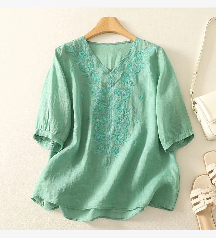 Women's V-Neck Embroidered Blouse