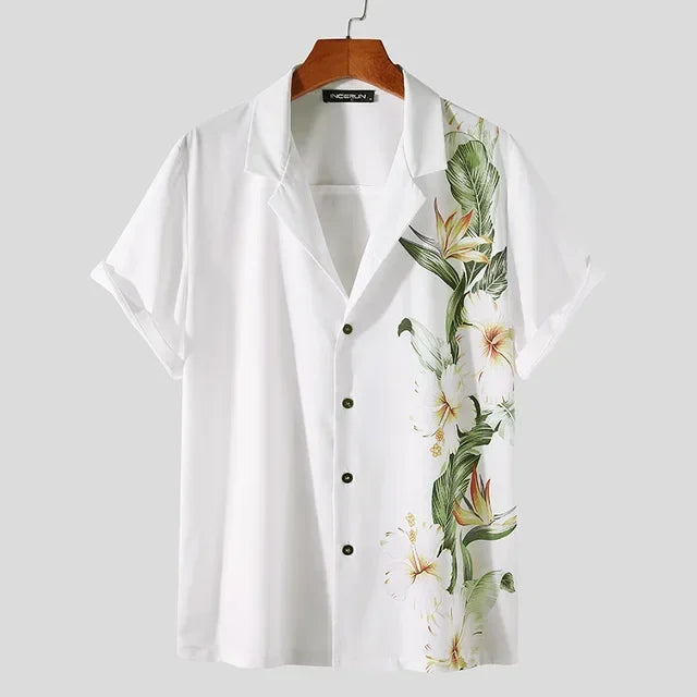 Japanese Style Floral Panel Short Sleeve Shirt