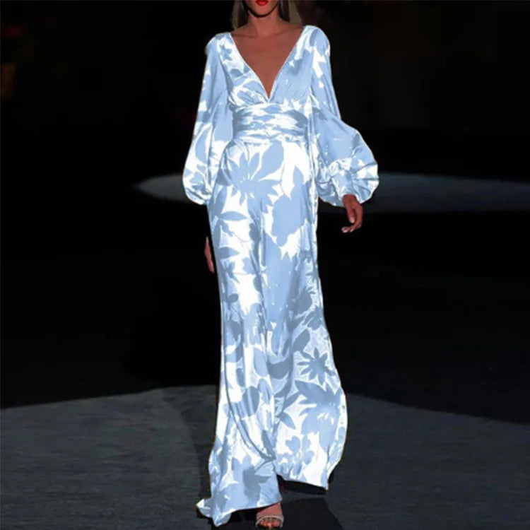 Elegant Maxi Dress | Women's V-Neck and Long Sleeve