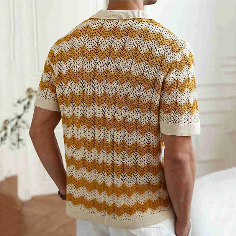 Men’s Retro Zigzag Crochet Knit Shirt