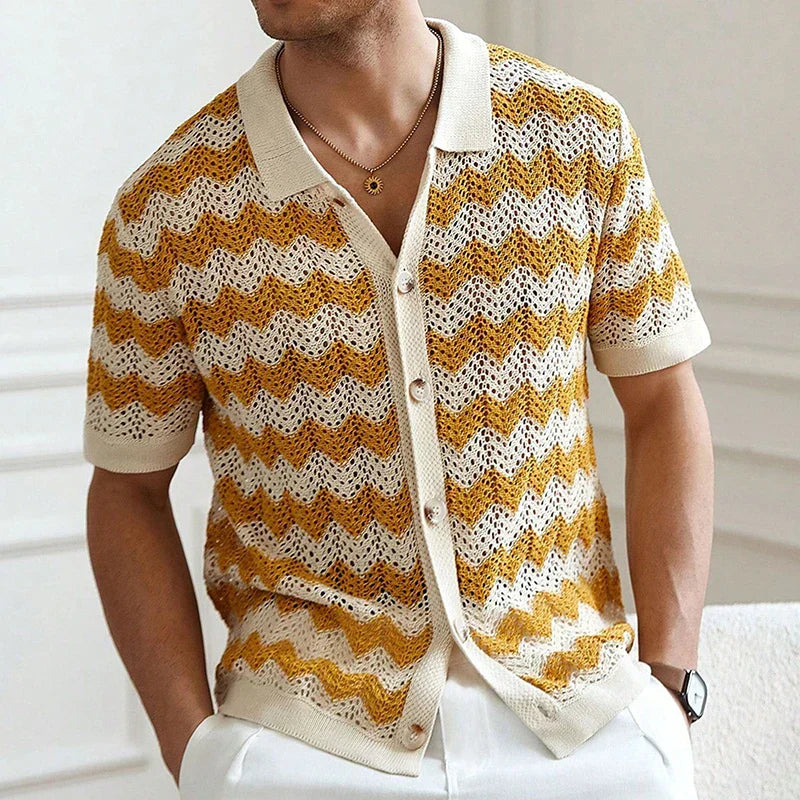 Men’s Retro Zigzag Crochet Knit Shirt