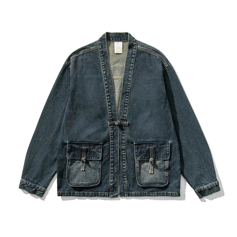 Vintage-Wash Denim Kimono Jacket