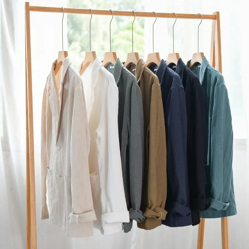 Men’s Single-Breasted Patch Pocket Linen Blazer