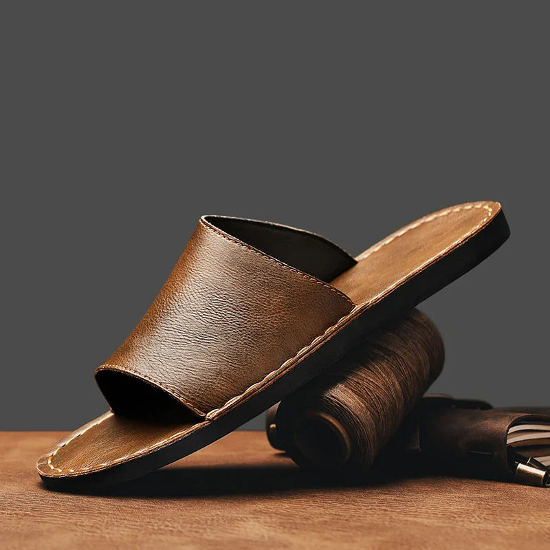 Men’s Leather Open-Toe Slide Sandals