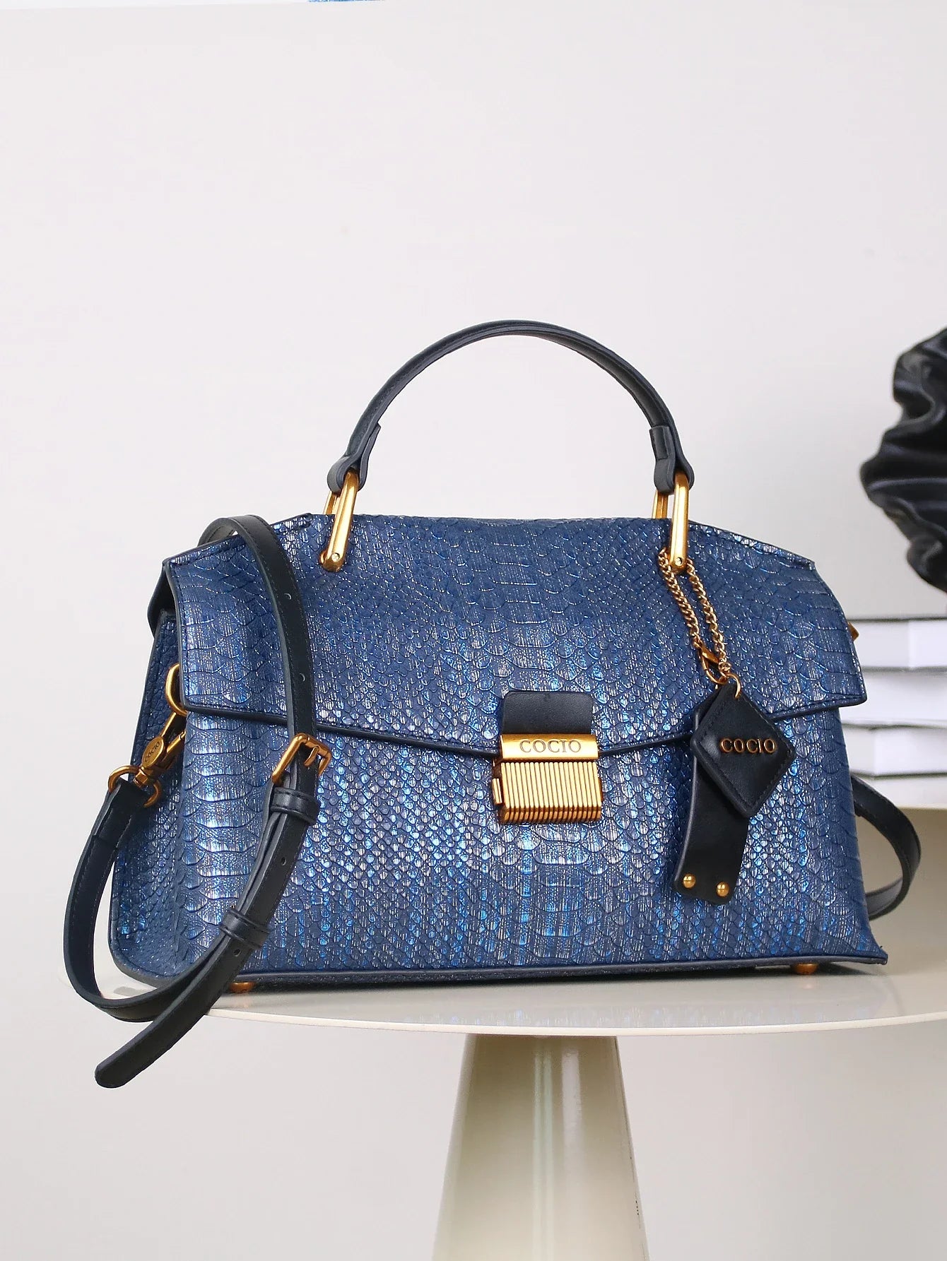 Embossed Snake-Print Handbag