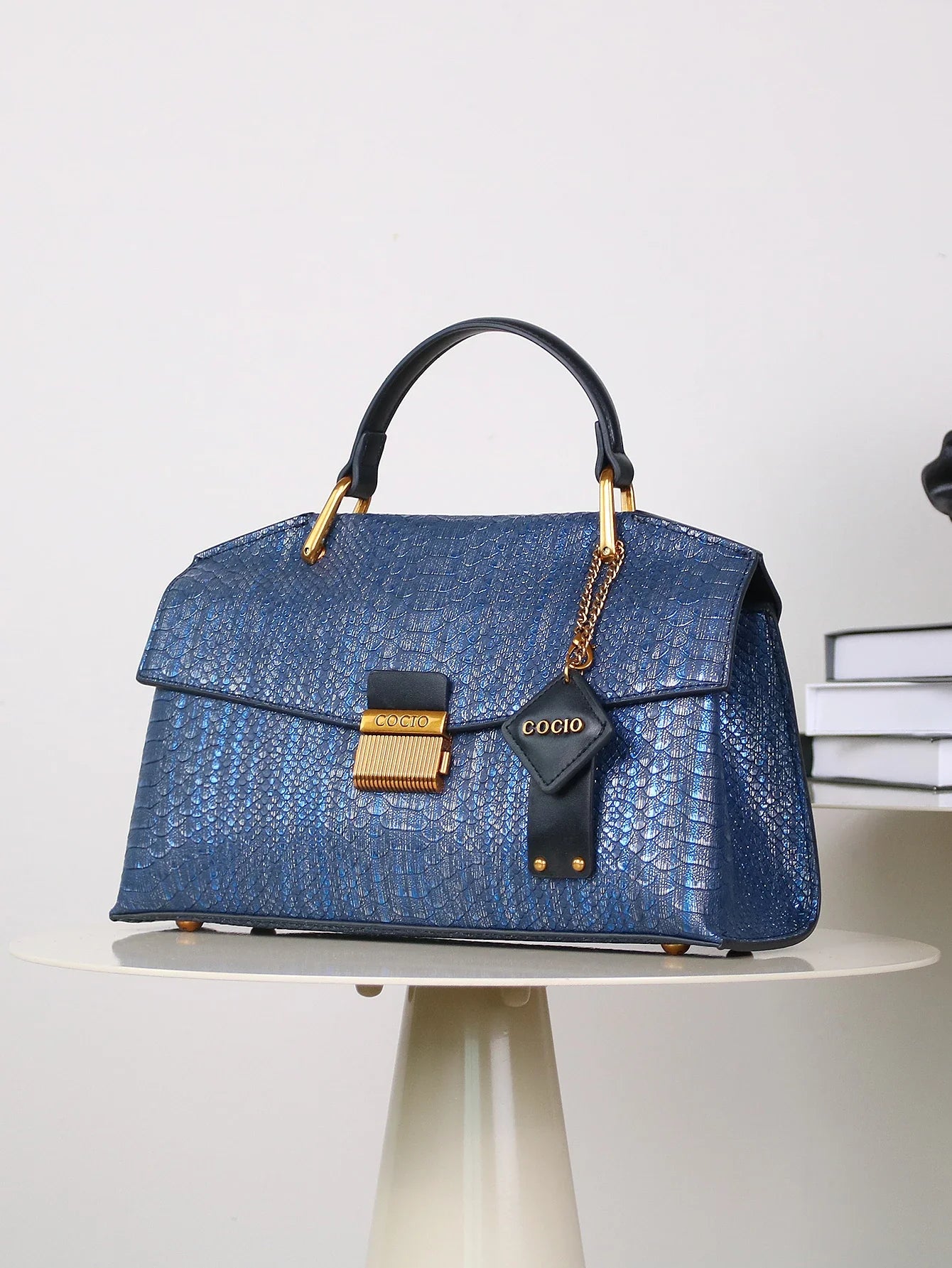 Embossed Snake-Print Handbag