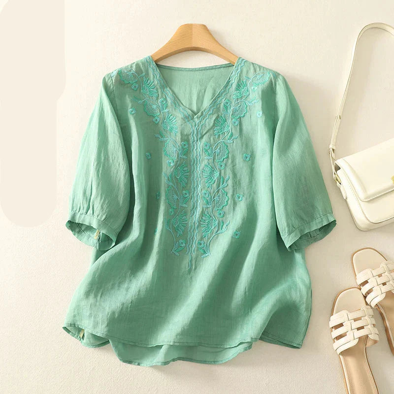 Women's V-Neck Embroidered Blouse
