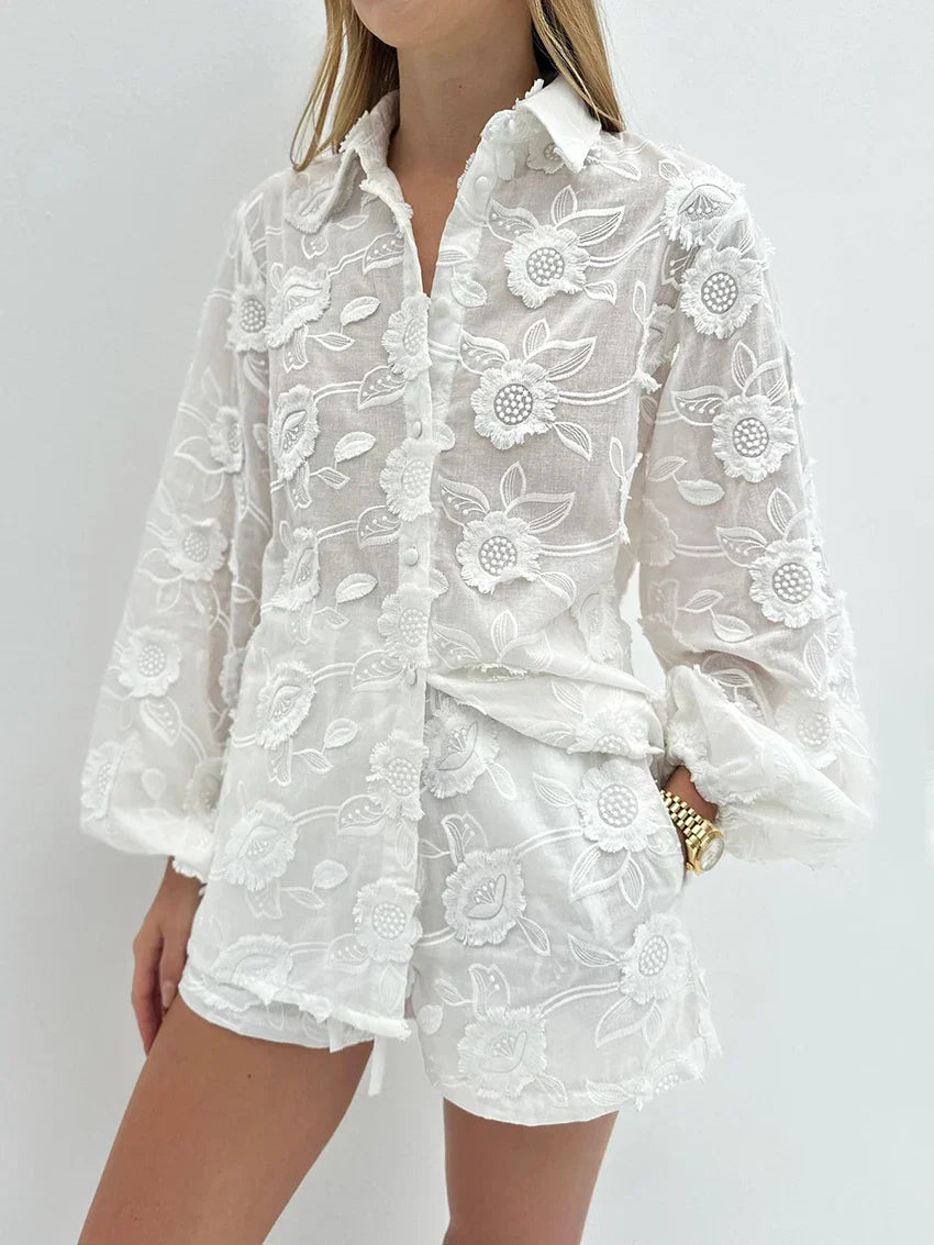 White Floral Outfit Set for Women
