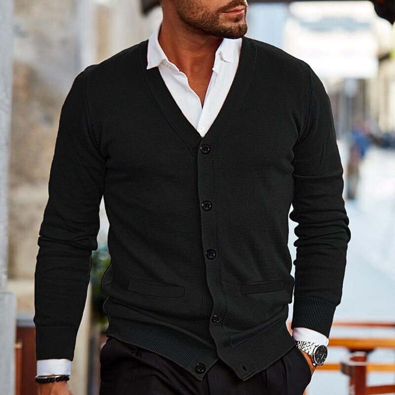 V Neck Button Cardigan | Slim Fit Knitwear