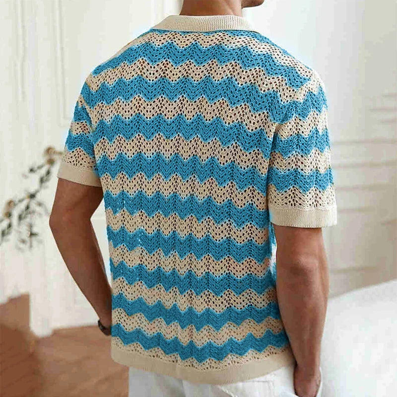 Men’s Retro Zigzag Crochet Knit Shirt