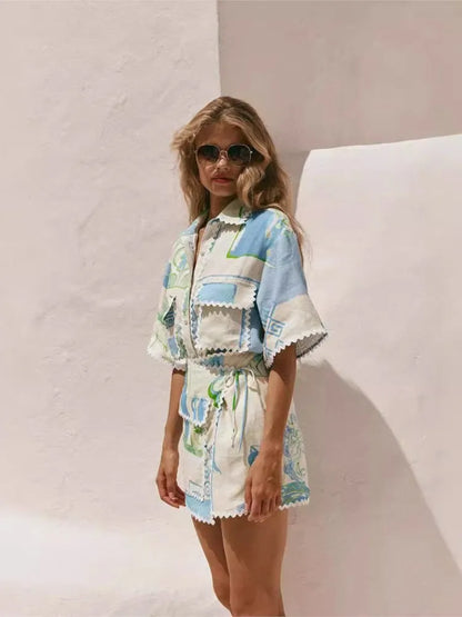 Women’s Patchwork Print Co-Ord Shorts Set