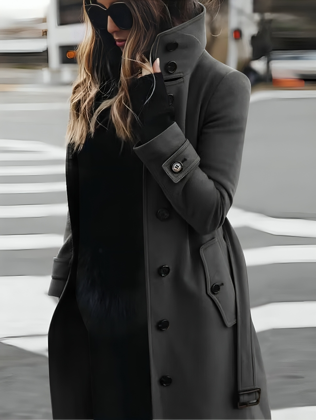 Trench Coat | High Neck Belted with Button Detail
