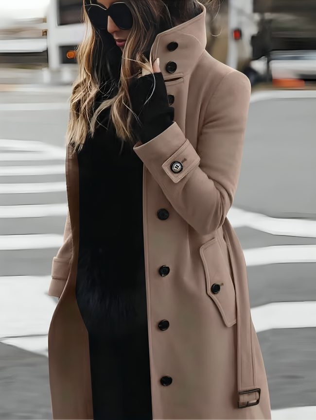 Trench Coat | High Neck Belted with Button Detail