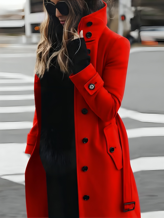 Trench Coat | High Neck Belted with Button Detail