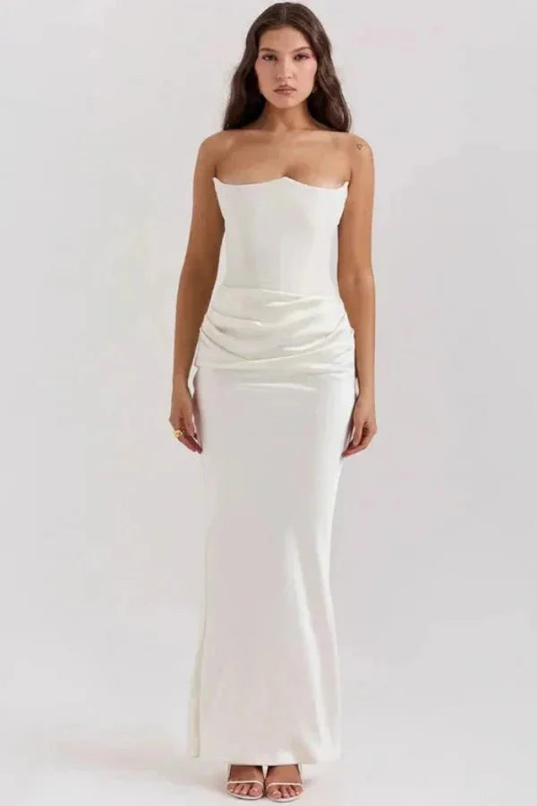 Women's Strapless Ruched Wedding Guest Dress