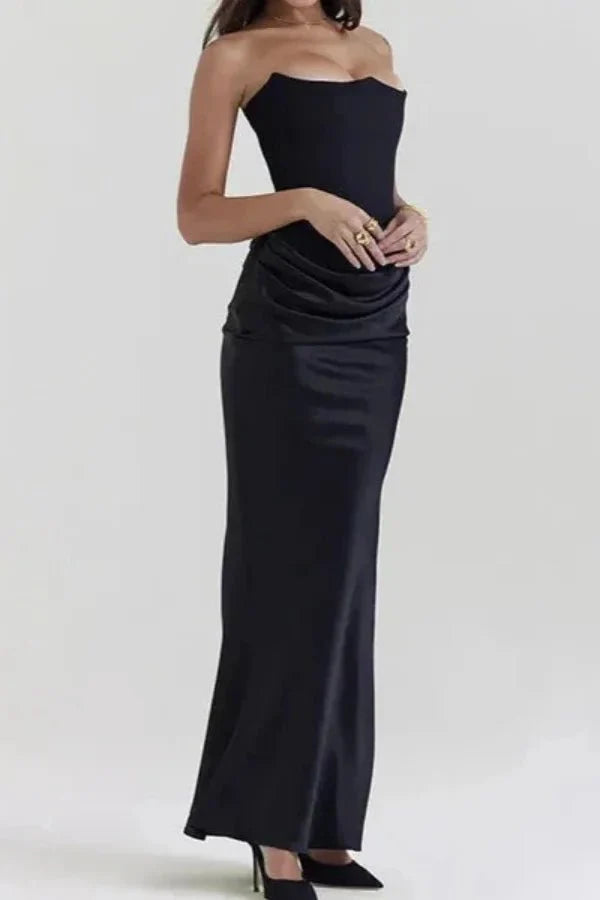 Women's Strapless Ruched Wedding Guest Dress
