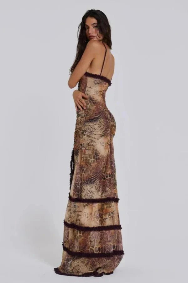 Women's Sheer Animal Print Maxi Dress