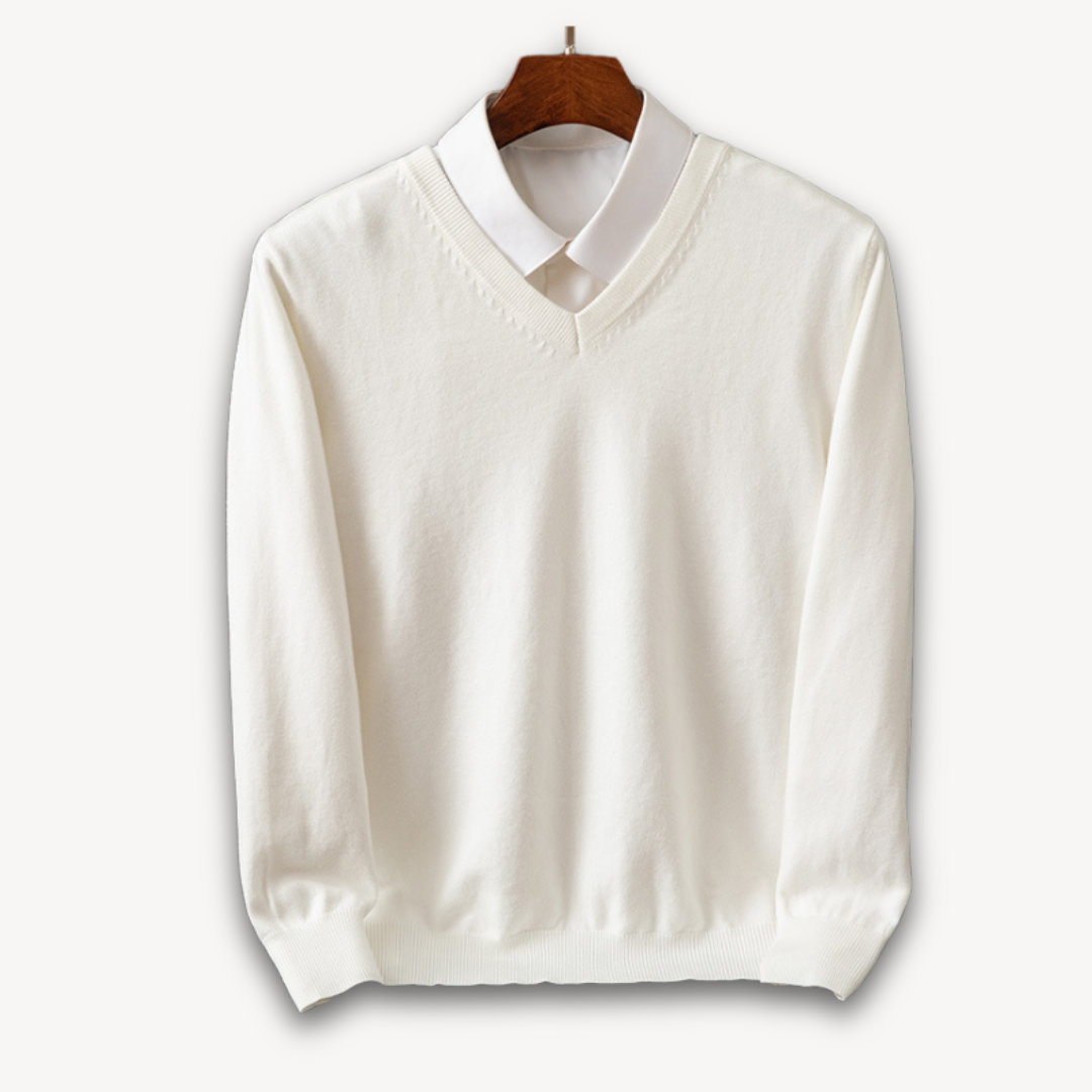 V Neck Pullover Jumper | Slim Fit Layered Collar Look