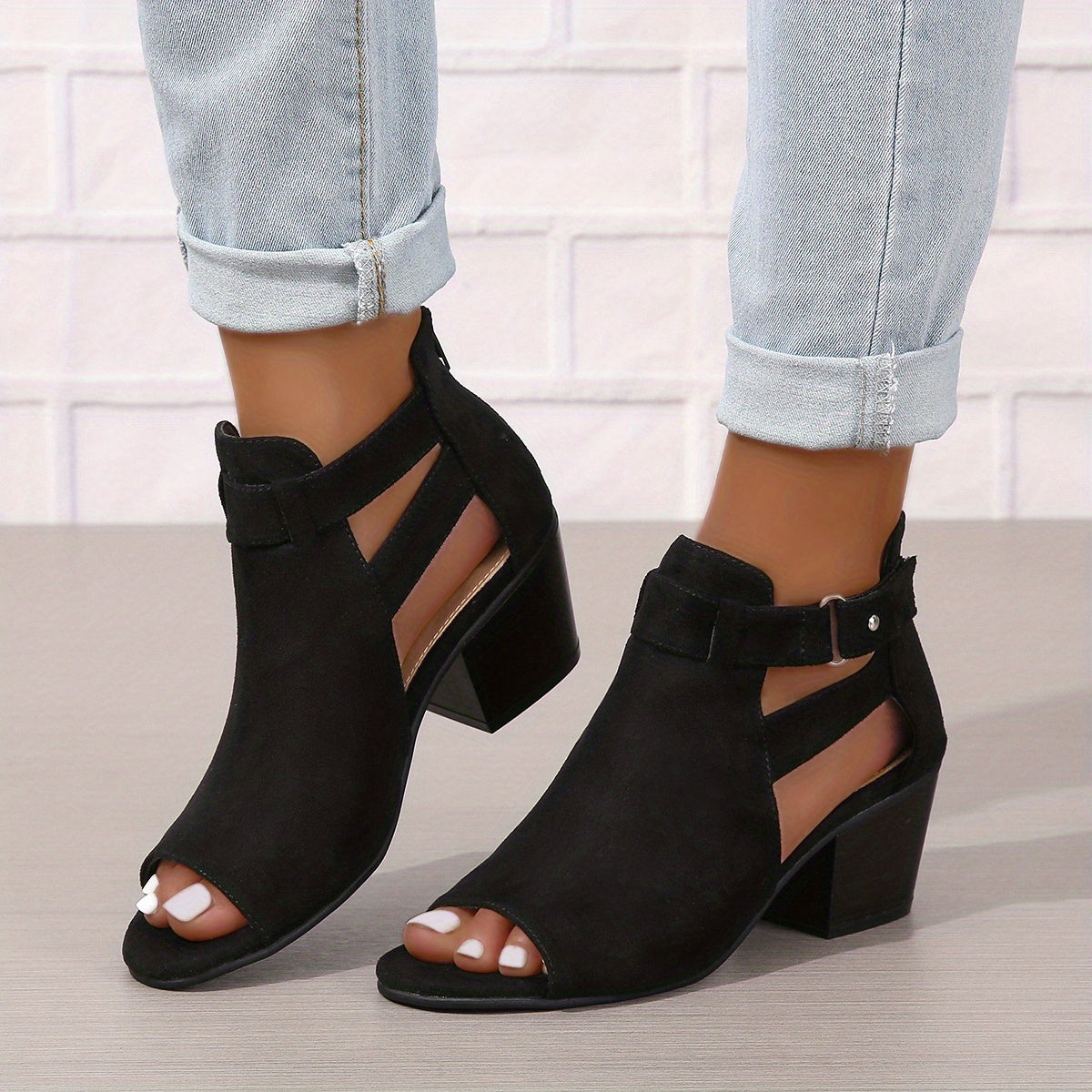 Elegant Peep-Toe Block Heel Sandals