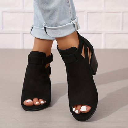 Elegant Peep-Toe Block Heel Sandals