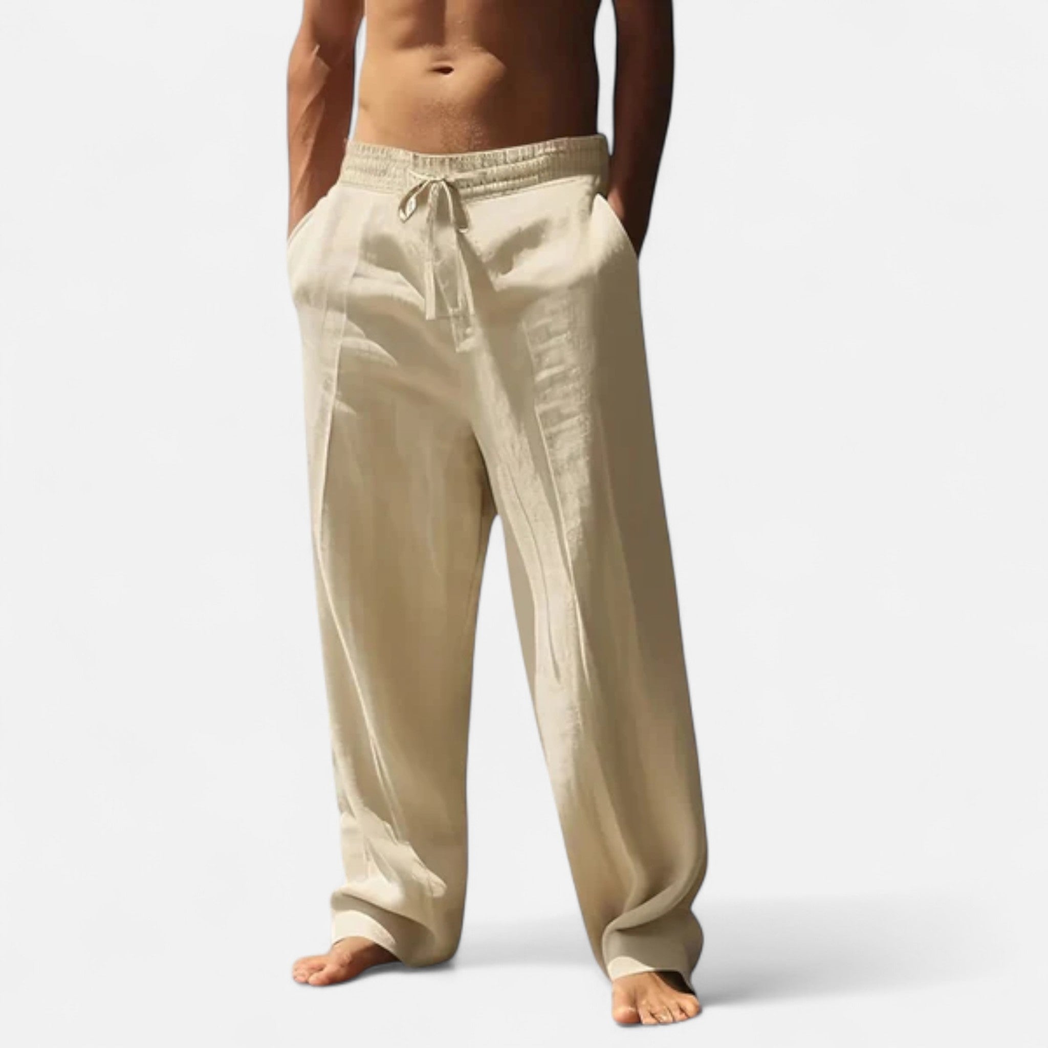 Relaxed Drawstring Wide-Leg Linen Trousers