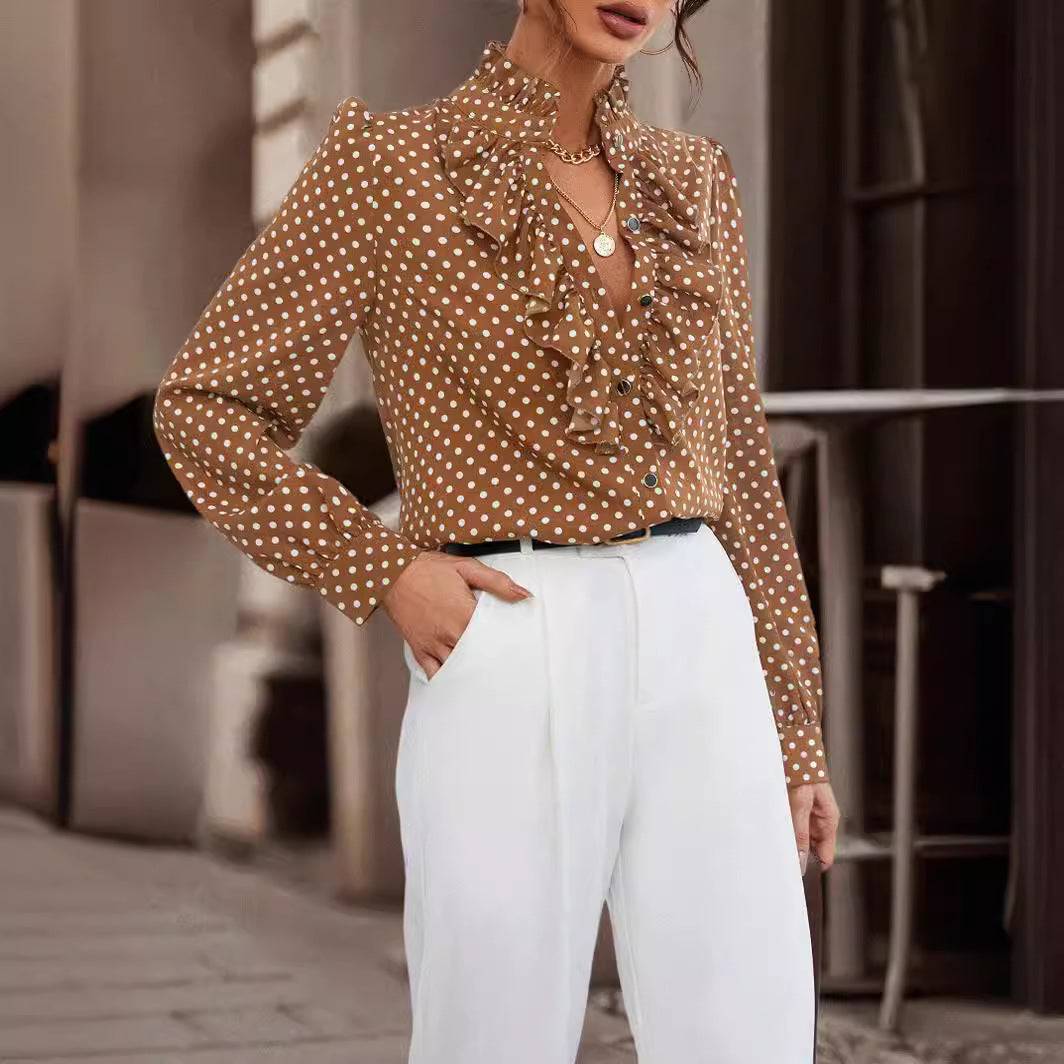 Long Sleeve Blouse | High Neck Ruffle Detail